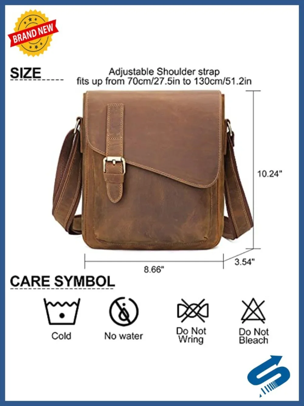 Leather Messenger Bag Men's Crossbody Fits Up to 11.5 Inch Tablet